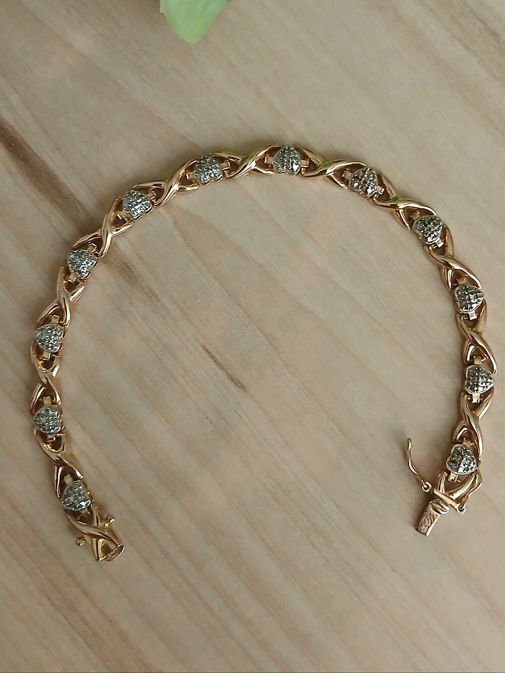 Sterling Silver & Gold Vintage Bracelet Stamped .925  X & Heart Designs Diamond